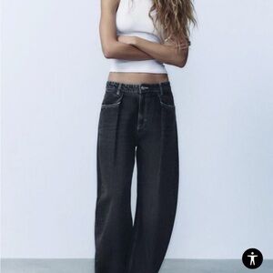 ZARA Classic women’s boyfriend black wide-leg denim  👖